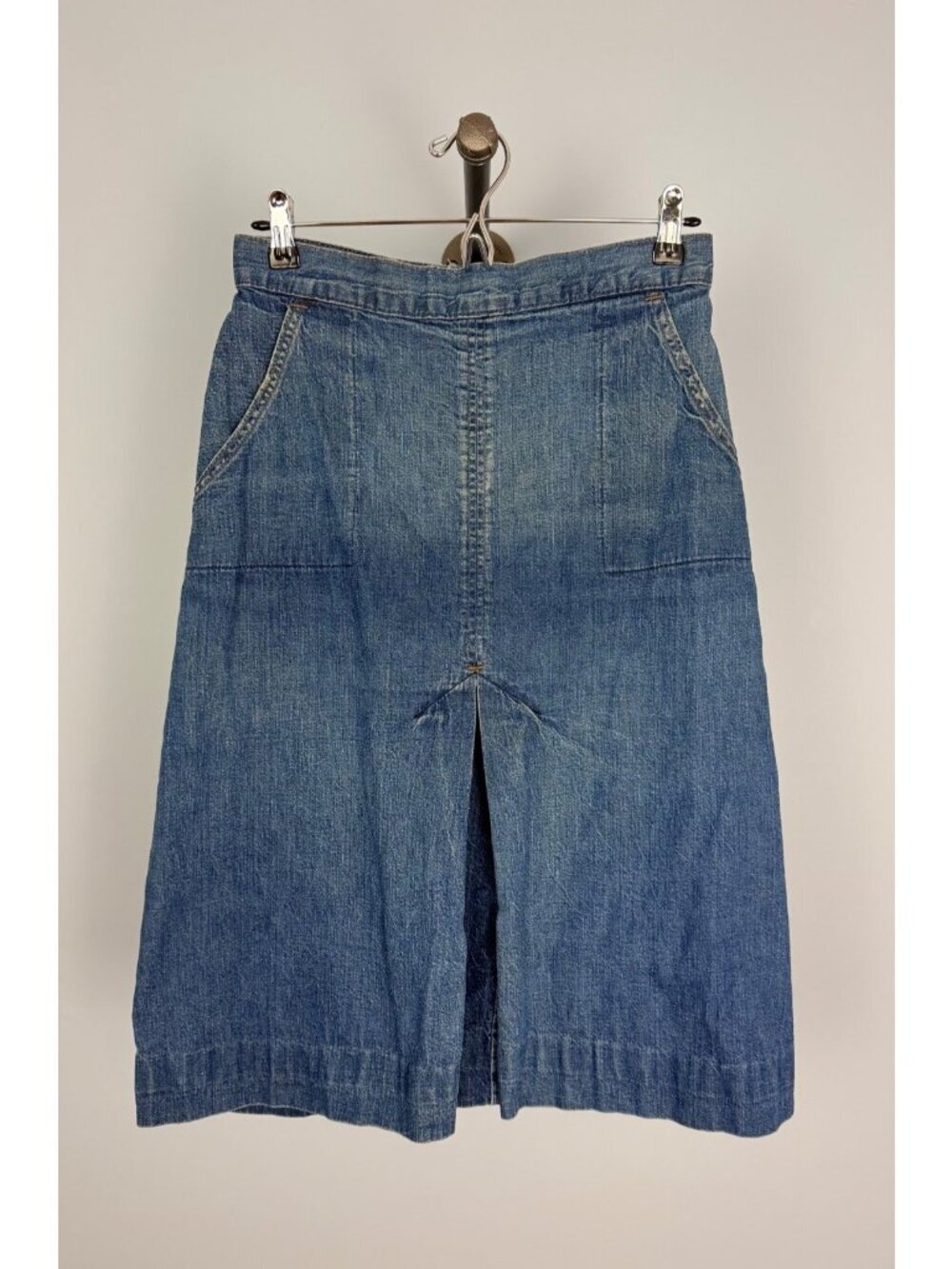 Vintage 70s Levi's L Denim Midi Skirt Orange Tab Script Ribbon Tag 28" Waist